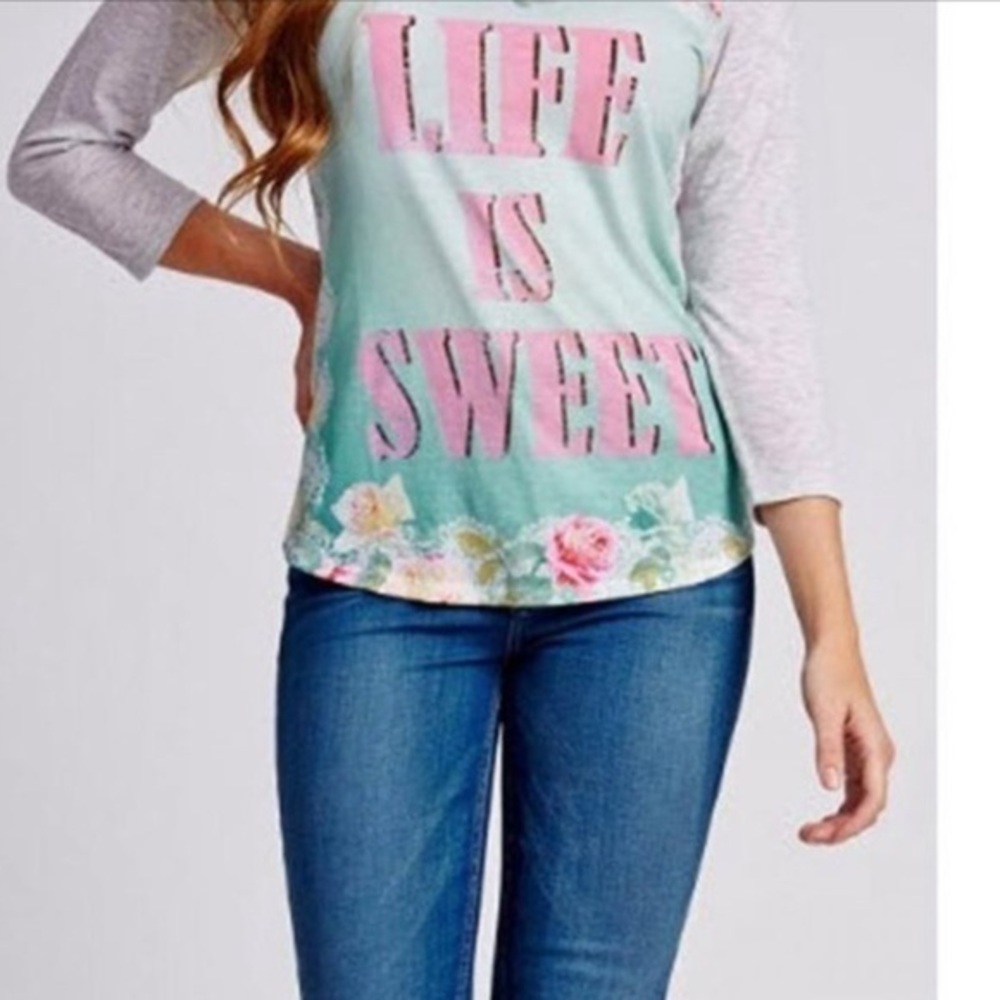GUESS LIFE IS SWEET 3/4 SLEEVE TSHIRT M